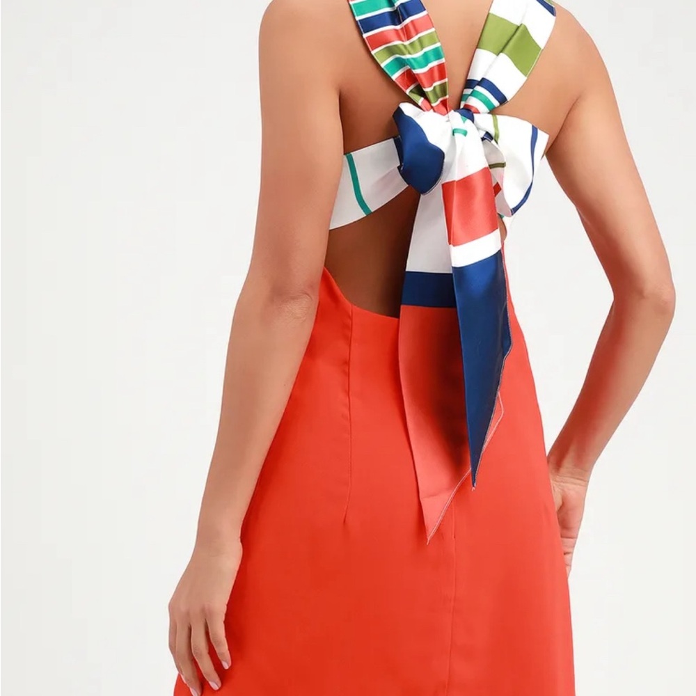 Joyful Red Orange Multi Stripe Tie-Back Mini Dress